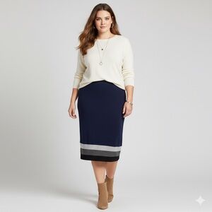 Lada Lucci 3X Plus Size Navy Wool Blend Midi Skirt Classic Preppy Minimalist